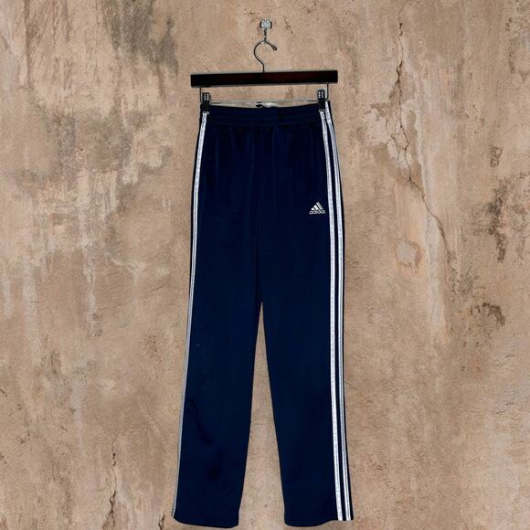 Adidas Sweatpants Navy Blue Polyester White 3 Stripes Youth Large - Picture 2 of 7